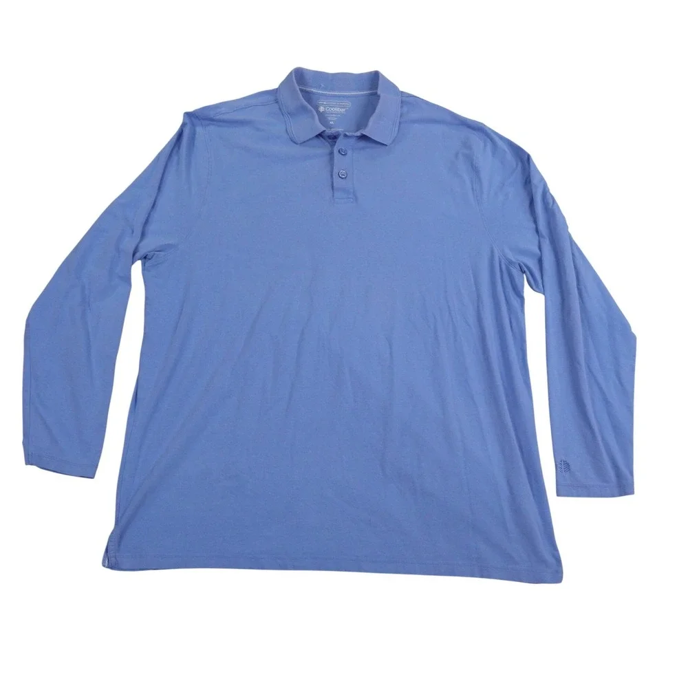 Coolibar Mens XL Coppitt Long Sleeve‎ Weekend Polo Shirt Blue UPF 50+ Beach Surf